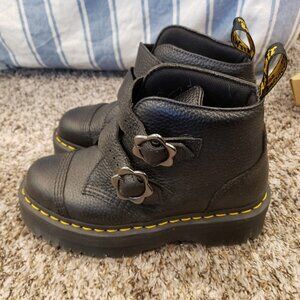 Dr. Martens Devon Flower Buckle Black Platform Boots Size 7